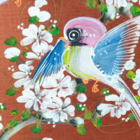Original art on silk painting – Floral & Birds with Bamboo Frame - Image 2