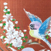 Original art on silk painting – Floral & Birds with Bamboo Frame - Image 3
